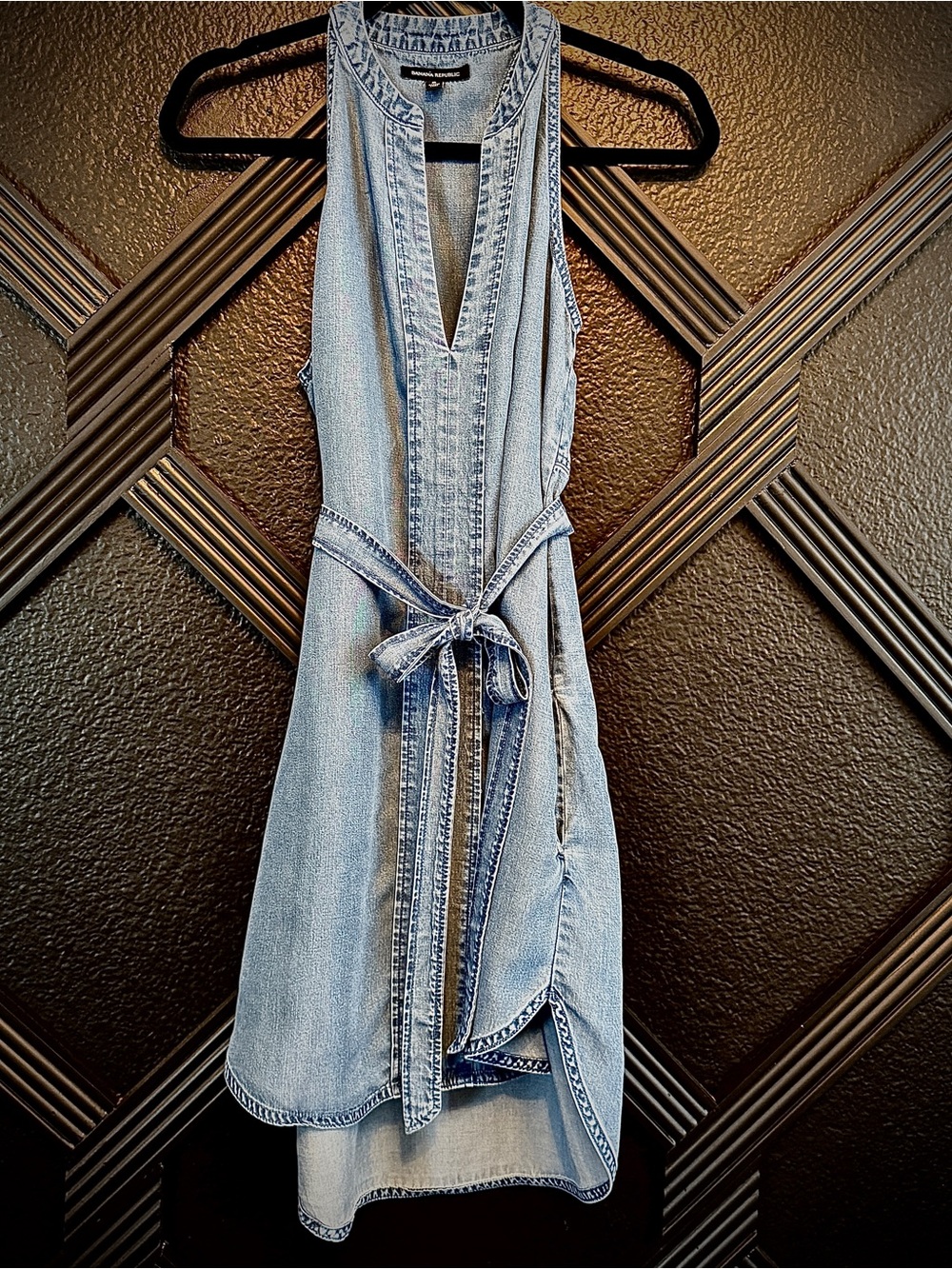 Banana Republic Light Wash Denim High-Low Tie-Waist Dress